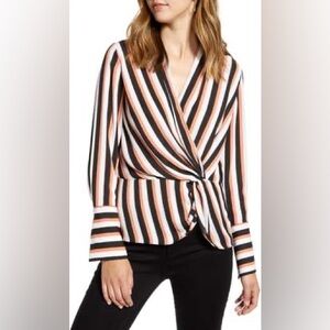 Like New Women’s Chelsea28 Surplice Twist Front Top - Orange, Black & Cream